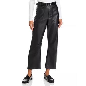 Steve Madden Women Black Faux Leather Haniel Casual Barrel Leg Crop Pants Size M